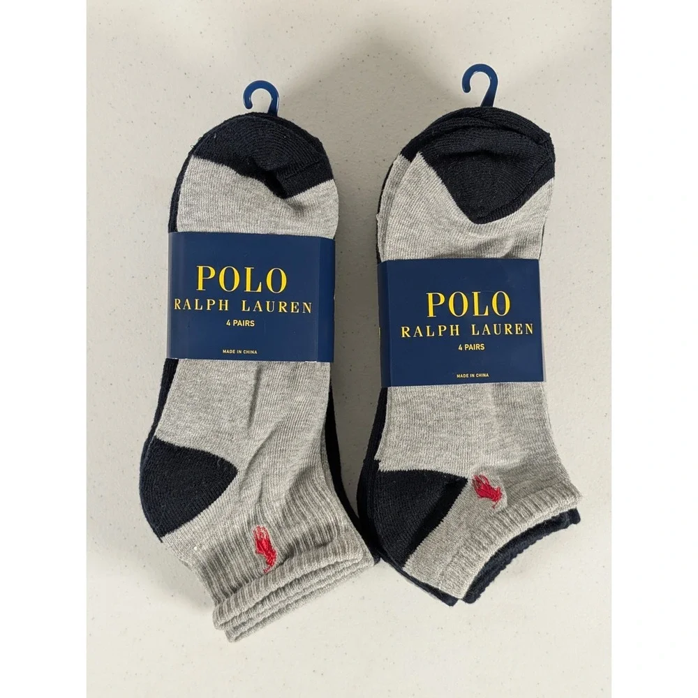 Polo Ralph Lauren Quarter Socks 8 PAIRS Gray Navy Blue Men's Shoe Sizes 6-12.5